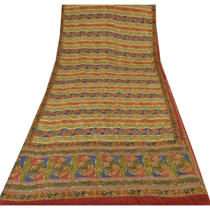 Sanskriti Vintage Sarees Multi Pure Crepe Silk Printed Sari 5yd Craft Sustainable Fabric