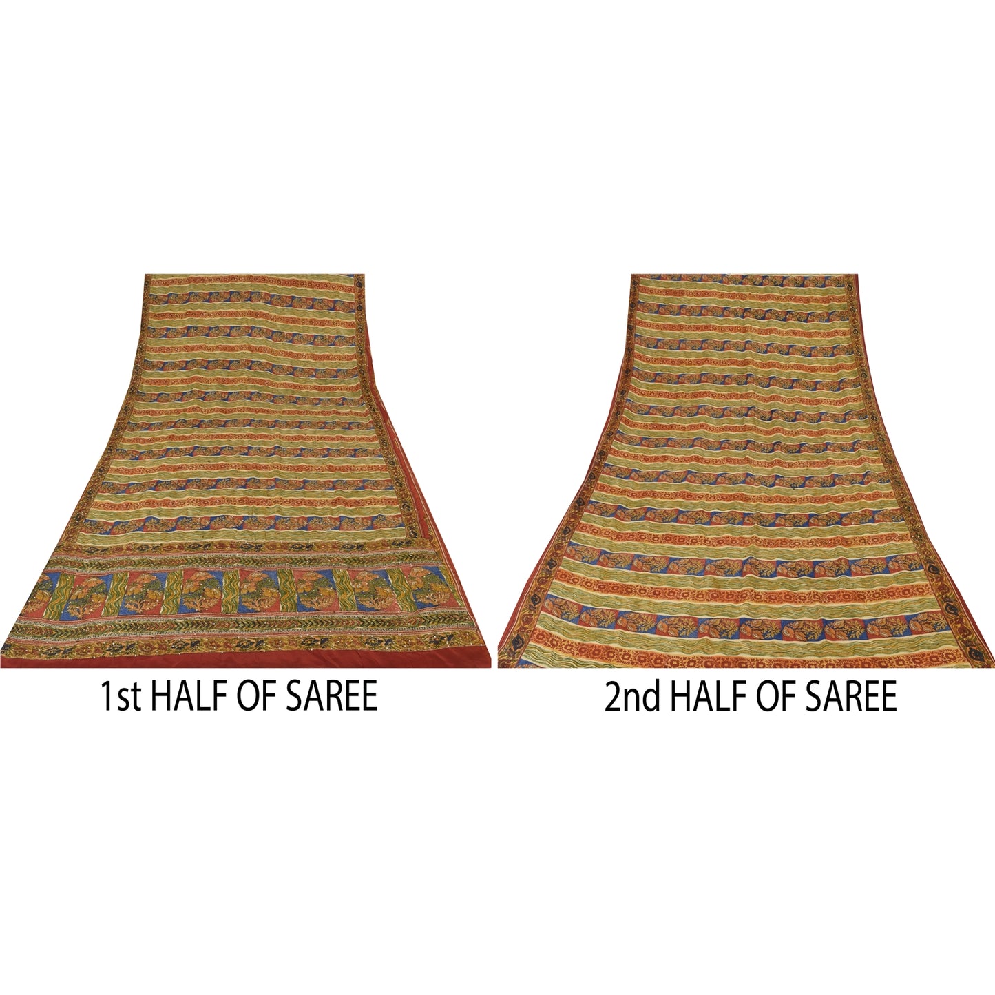 Sanskriti Vintage Sarees Multi Pure Crepe Silk Printed Sari 5yd Craft Sustainable Fabric