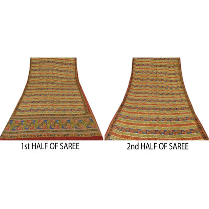 Sanskriti Vintage Sarees Multi Pure Crepe Silk Printed Sari 5yd Craft Sustainable Fabric