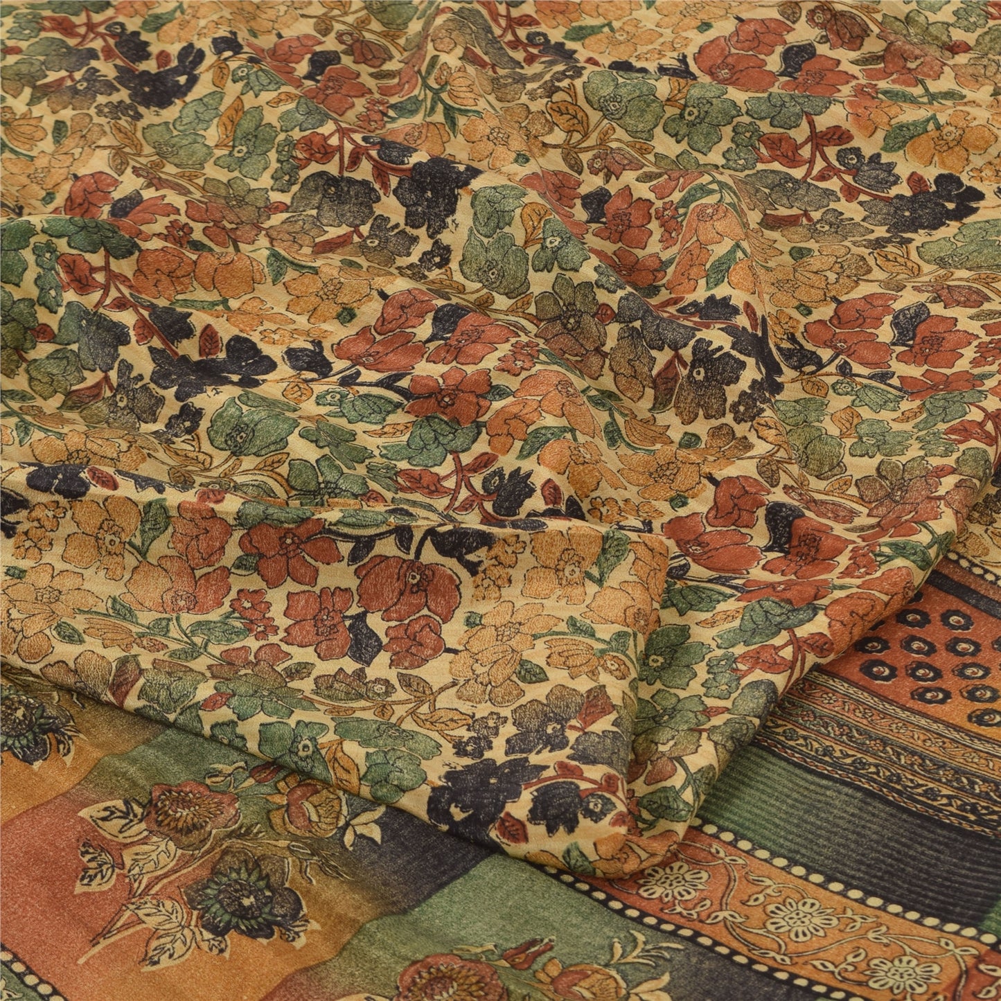 Сари из натурального шелка Sanskriti Vintage, многослойное, напечатанное, 5 ярдов, ткань для рукоделия, устойчивая к истиранию