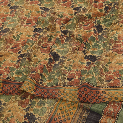 Сари из натурального шелка Sanskriti Vintage, многослойное, напечатанное, 5 ярдов, ткань для рукоделия, устойчивая к истиранию