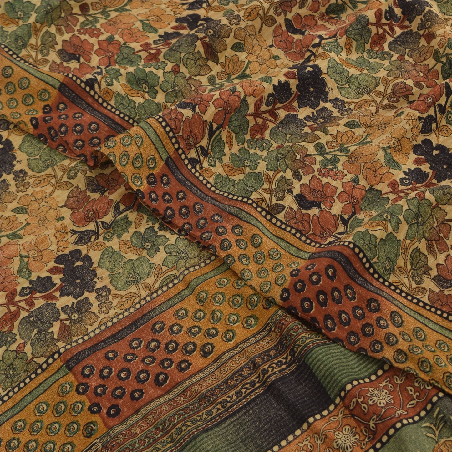 Сари из натурального шелка Sanskriti Vintage, многослойное, напечатанное, 5 ярдов, ткань для рукоделия, устойчивая к истиранию