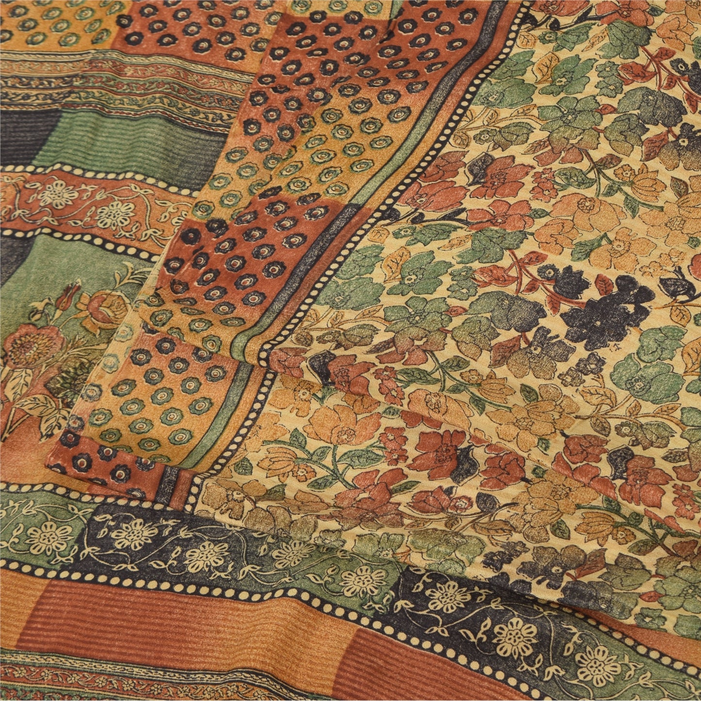 Сари из натурального шелка Sanskriti Vintage, многослойное, напечатанное, 5 ярдов, ткань для рукоделия, устойчивая к истиранию