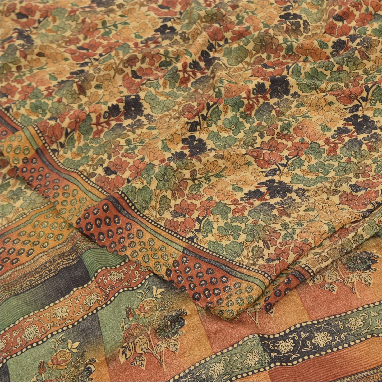 Сари из натурального шелка Sanskriti Vintage, многослойное, напечатанное, 5 ярдов, ткань для рукоделия, устойчивая к истиранию