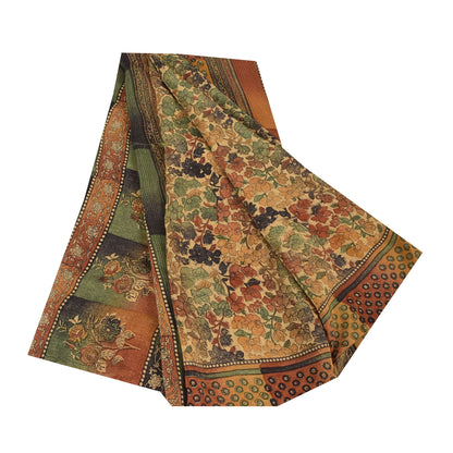 Сари из натурального шелка Sanskriti Vintage, многослойное, напечатанное, 5 ярдов, ткань для рукоделия, устойчивая к истиранию