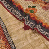 Sanskriti Vintage Sarees Peach 100%Pure Crepe Silk Printed Sari 5yd Craft Sustainable Fabric