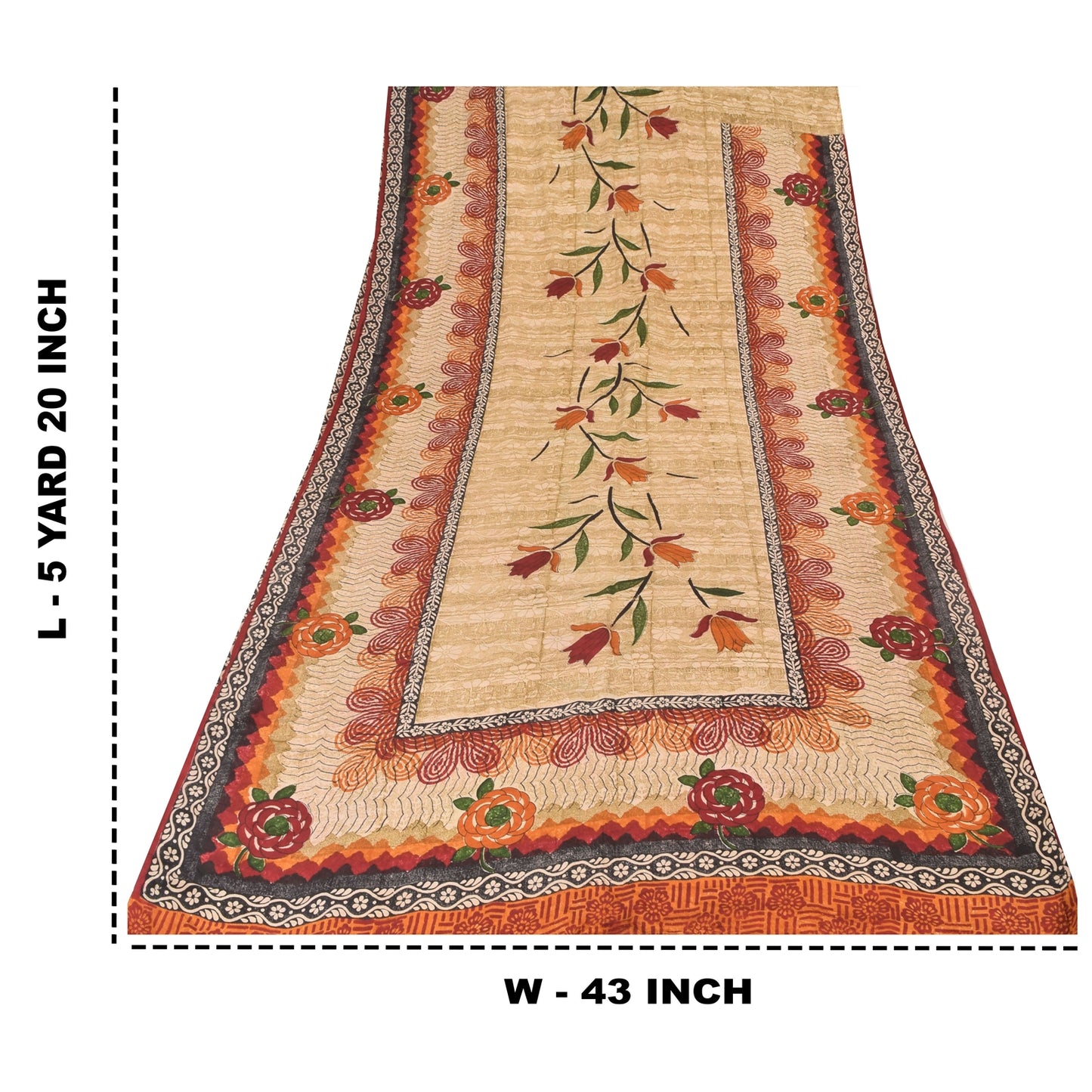 Sanskriti Vintage Sarees Peach 100%Pure Crepe Silk Printed Sari 5yd Craft Sustainable Fabric