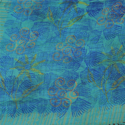 Sanskriti Vintage Sarees Orange/Blue Pure Crepe Silk Print Sari 6yd Craft Sustainable Fabric