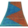 Sanskriti Vintage Sarees Orange/Blue Pure Crepe Silk Print Sari 6yd Craft Sustainable Fabric