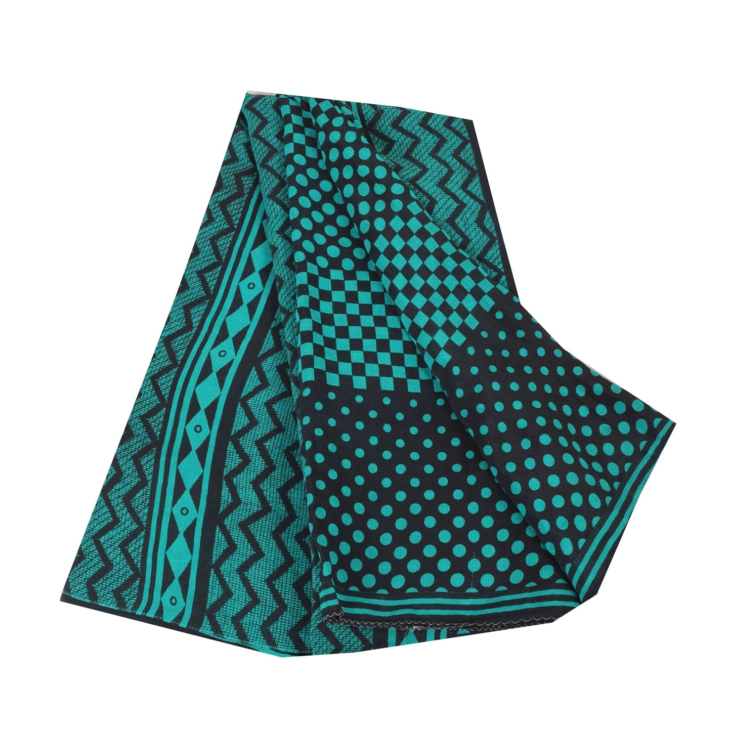 Sanskriti Vintage Sarees Blue/Black Pure Crepe Silk Print Sari 5yd Craft Sustainable Fabric