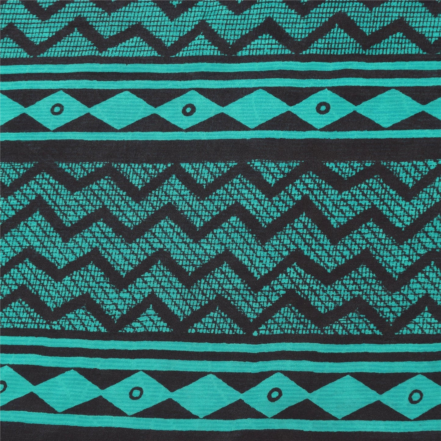 Sanskriti Vintage Sarees Blue/Black Pure Crepe Silk Print Sari 5yd Craft Sustainable Fabric