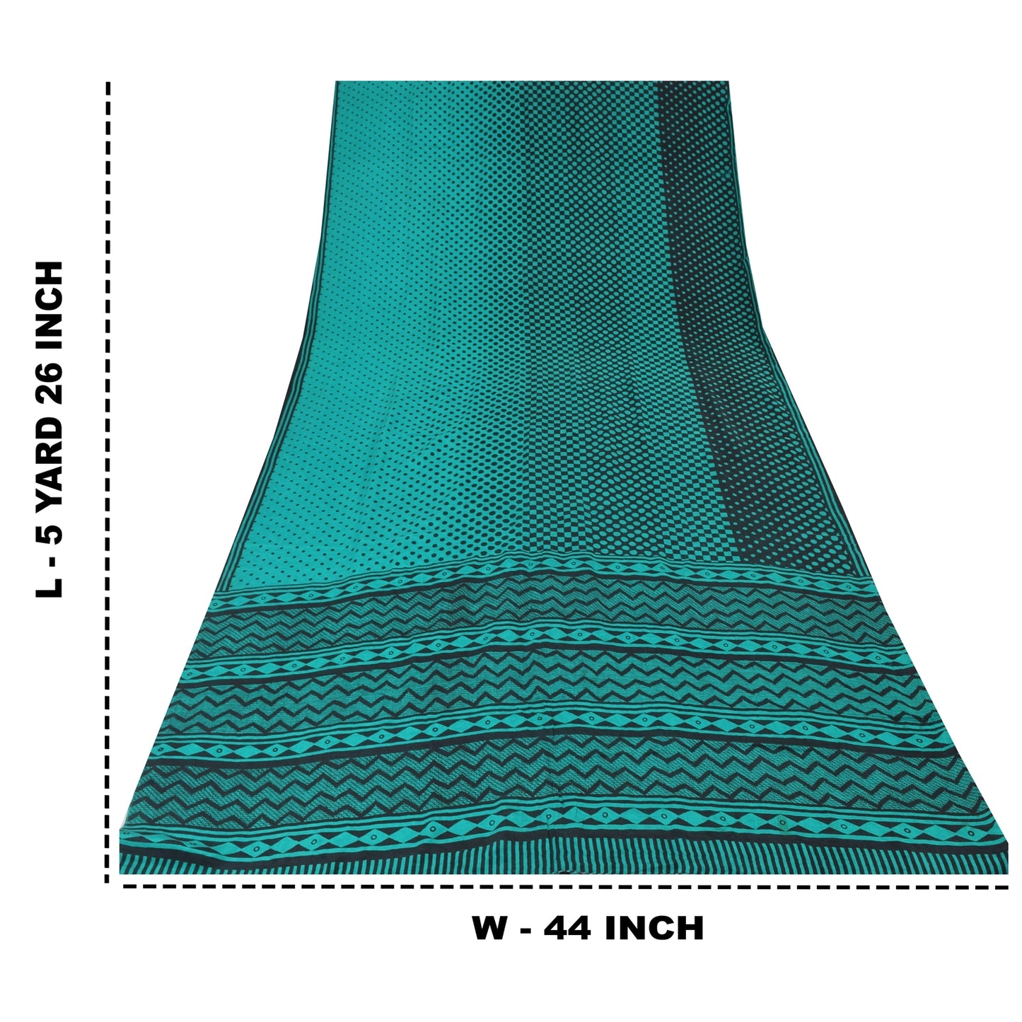 Sanskriti Vintage Sarees Blue/Black Pure Crepe Silk Print Sari 5yd Craft Sustainable Fabric