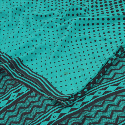 Sanskriti Vintage Sarees Blue/Black Pure Crepe Silk Print Sari 5yd Craft Sustainable Fabric