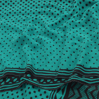 Sanskriti Vintage Sarees Blue/Black Pure Crepe Silk Print Sari 5yd Craft Sustainable Fabric