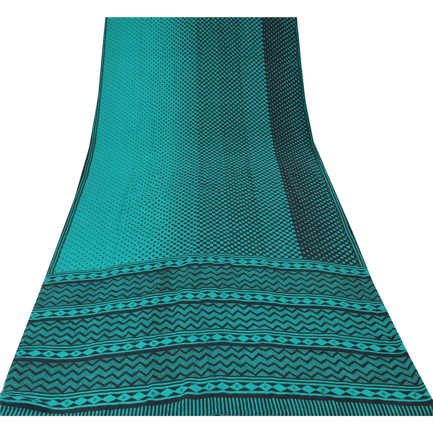 Sanskriti Vintage Sarees Blue/Black Pure Crepe Silk Print Sari 5yd Craft Sustainable Fabric