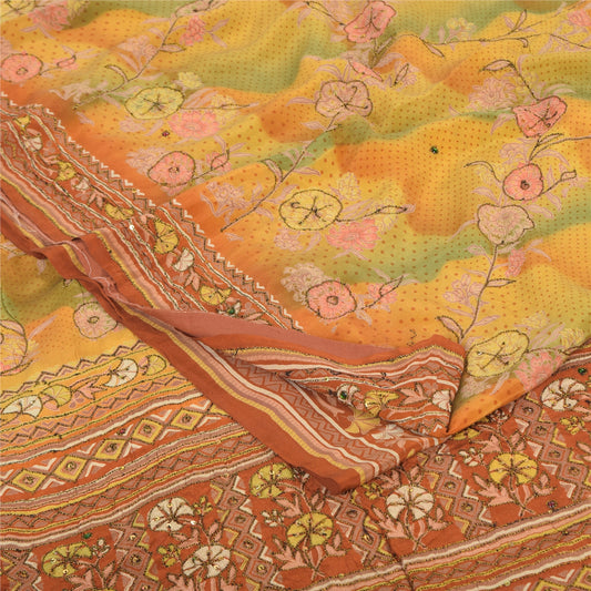 Sanskriti Vintage Sarees Multicolor Pure Crepe Silk Print Sari 5yd Craft Sustainable Fabric