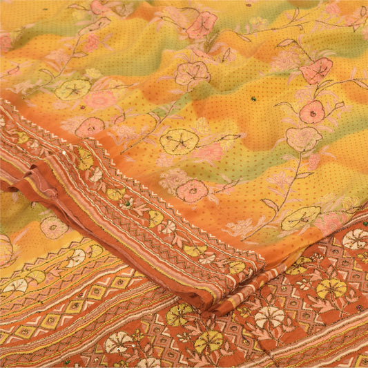 Sanskriti Vintage Sarees Multicolor Pure Crepe Silk Print Sari 5yd Craft Sustainable Fabric