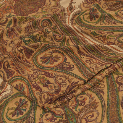 Sanskriti Vintage Sarees Brown 100%Pure Crepe Silk Printed Sari 5yd Craft Sustainable Fabric