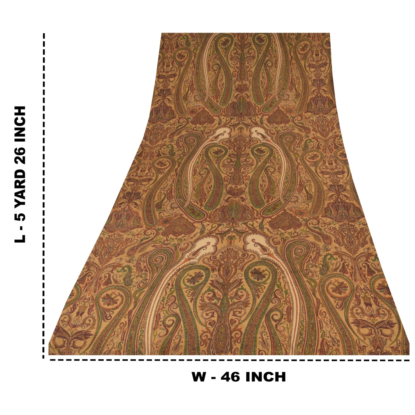 Sanskriti Vintage Sarees Brown 100%Pure Crepe Silk Printed Sari 5yd Craft Sustainable Fabric