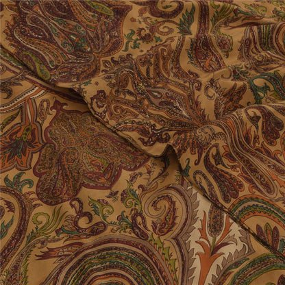 Sanskriti Vintage Sarees Brown 100%Pure Crepe Silk Printed Sari 5yd Craft Sustainable Fabric