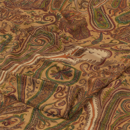 Sanskriti Vintage Sarees Brown 100%Pure Crepe Silk Printed Sari 5yd Craft Sustainable Fabric