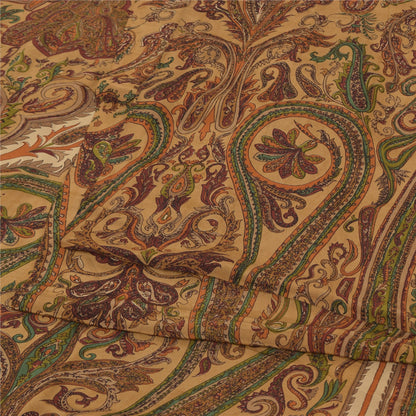 Sanskriti Vintage Sarees Brown 100%Pure Crepe Silk Printed Sari 5yd Craft Sustainable Fabric