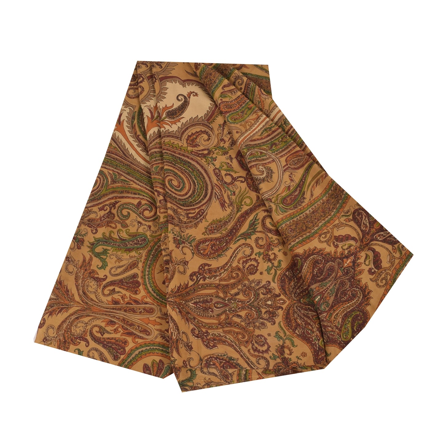 Sanskriti Vintage Sarees Brown 100%Pure Crepe Silk Printed Sari 5yd Craft Sustainable Fabric