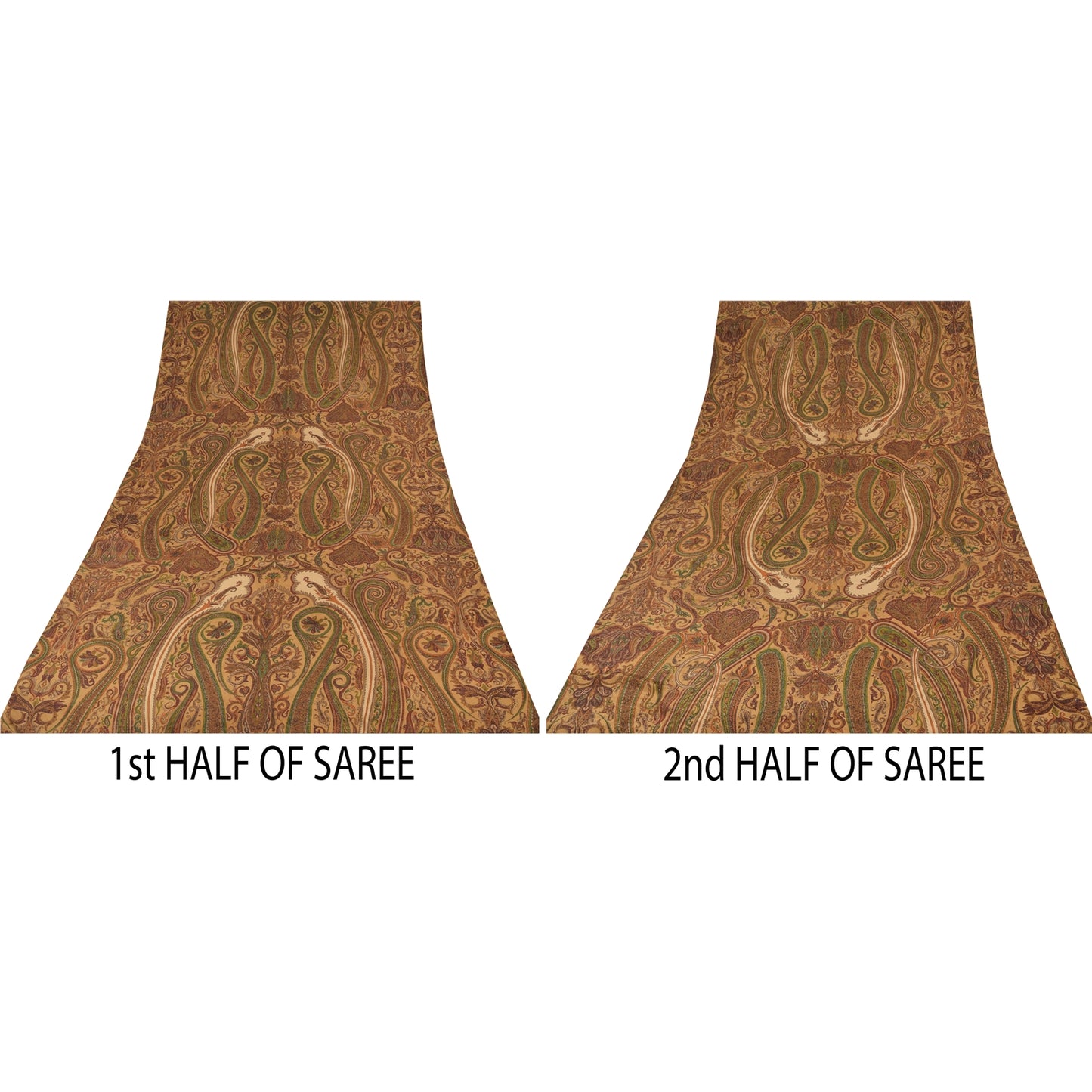 Sanskriti Vintage Sarees Brown 100%Pure Crepe Silk Printed Sari 5yd Craft Sustainable Fabric