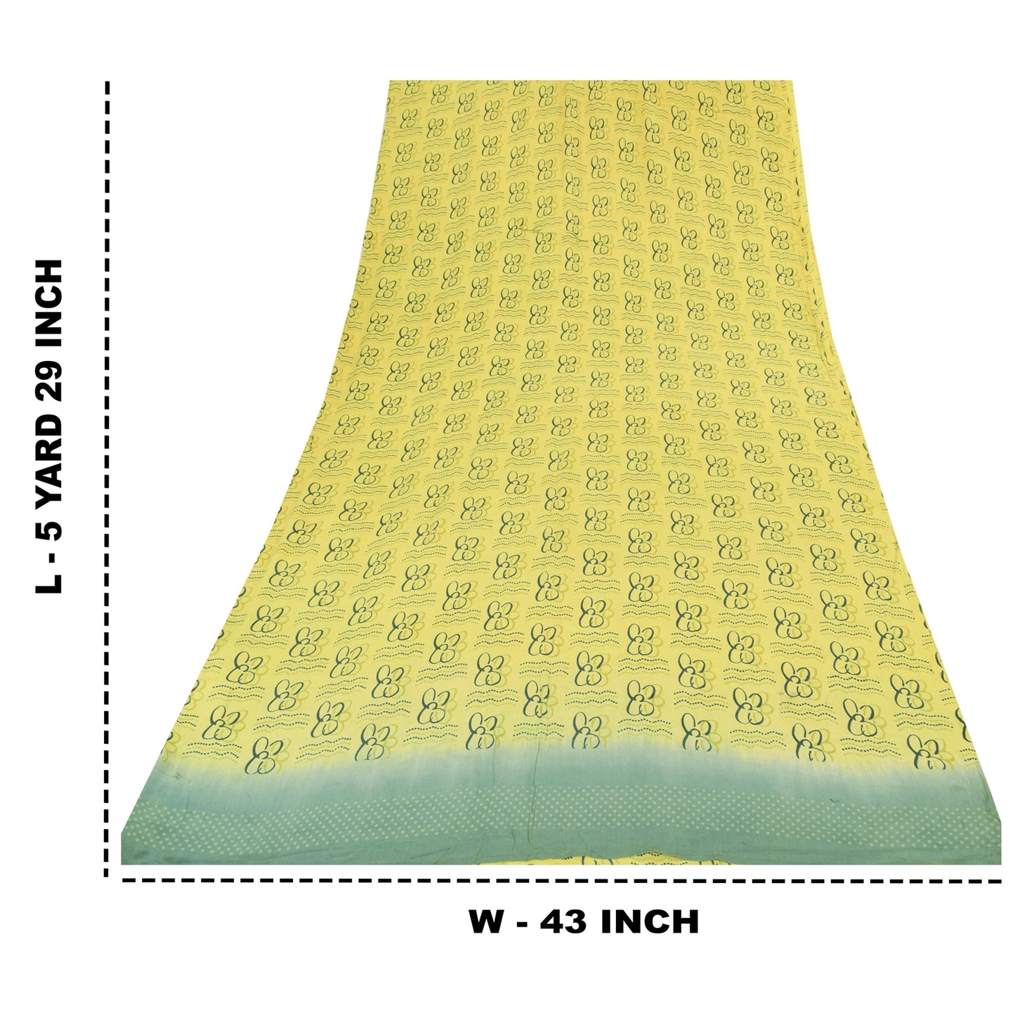Sanskriti Vintage Sarees Lemon Yellow Pure Crepe Silk Printed Sari Craft Sustainable Fabric