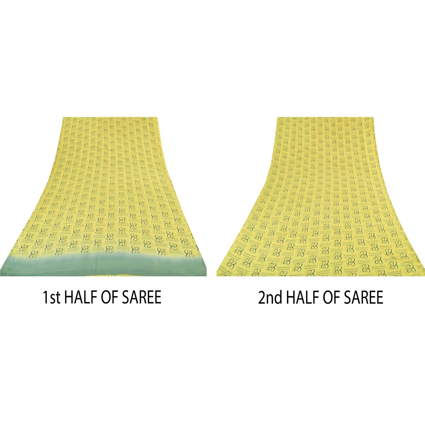 Sanskriti Vintage Sarees Lemon Yellow Pure Crepe Silk Printed Sari Craft Sustainable Fabric