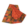 Sanskriti Vintage Sarees Orange Pure Crepe Silk Printed Sari 5yd Craft Fabric