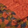 Sanskriti Vintage Sarees Orange Pure Crepe Silk Printed Sari 5yd Craft Fabric