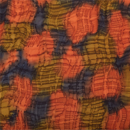 Sanskriti Vintage Sarees Orange Pure Crepe Silk Printed Sari 5yd Craft Fabric