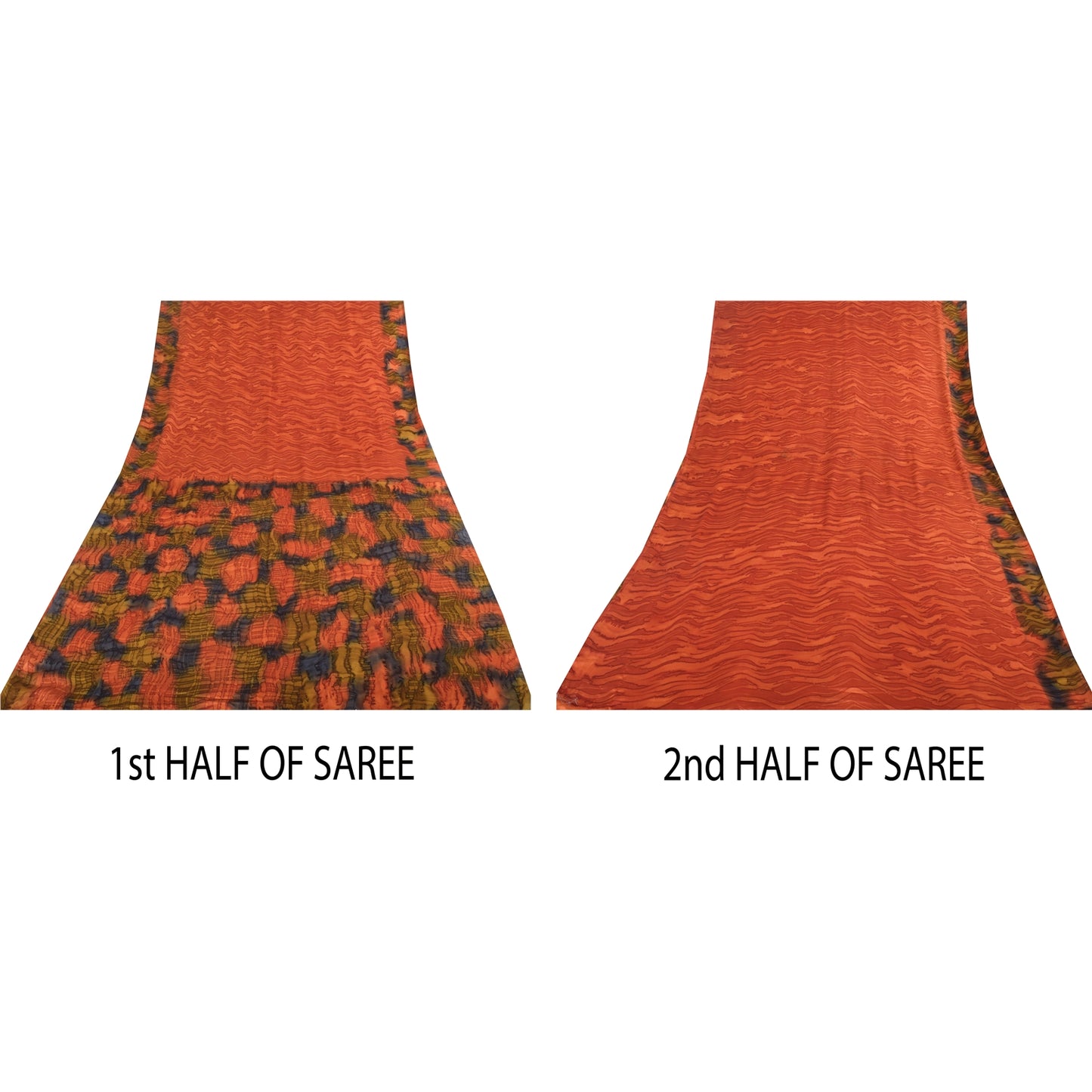 Sanskriti Vintage Sarees Orange Pure Crepe Silk Printed Sari 5yd Craft Fabric