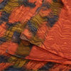 Sanskriti Vintage Sarees Orange Pure Crepe Silk Printed Sari 5yd Craft Fabric