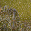 Sanskriti Vintage Sarees Green Pure Crepe Silk Printed Sari 6yd Craft Sustainable Fabric