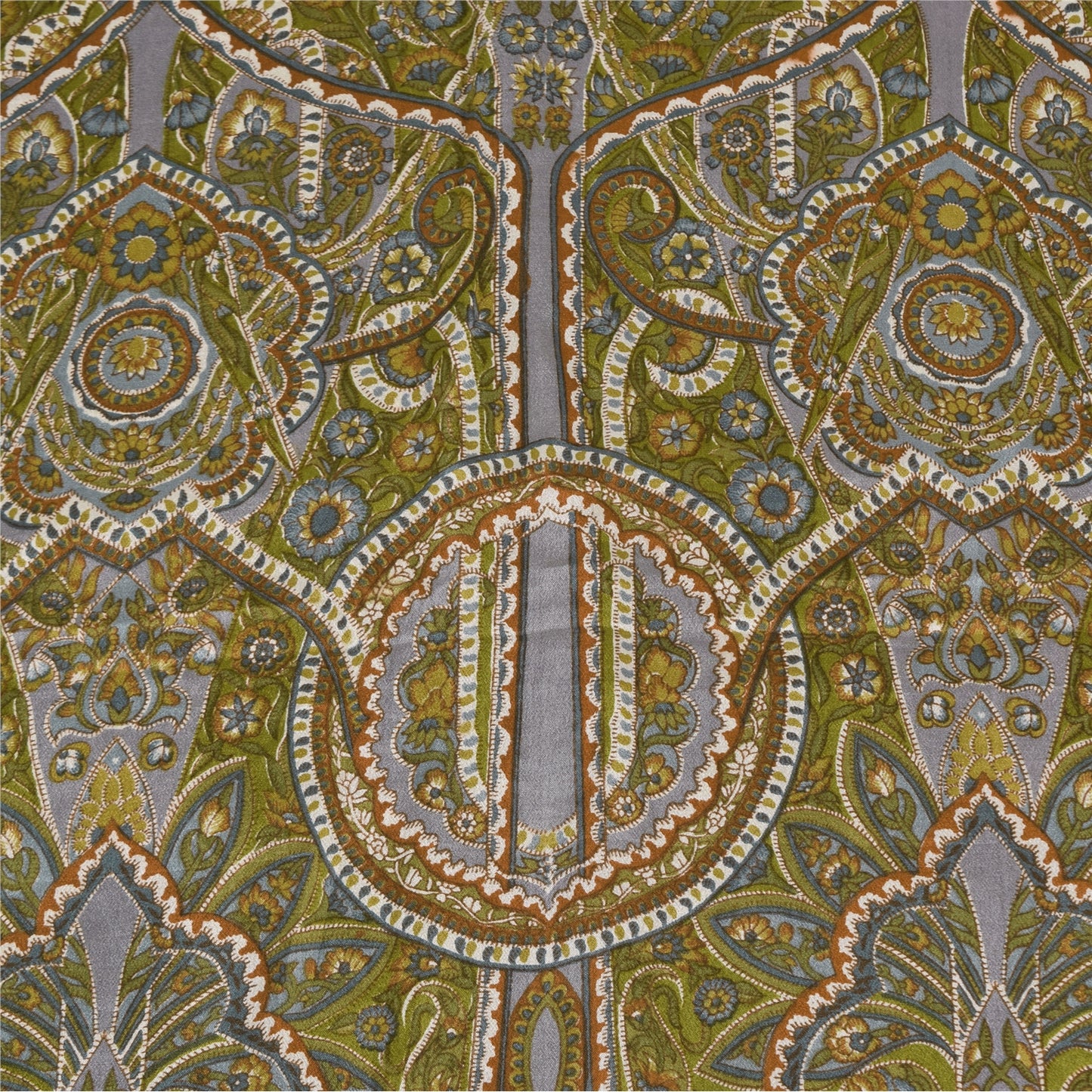 Sanskriti Vintage Sarees Green Pure Crepe Silk Printed Sari 6yd Craft Sustainable Fabric