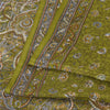 Sanskriti Vintage Sarees Green Pure Crepe Silk Printed Sari 6yd Craft Sustainable Fabric