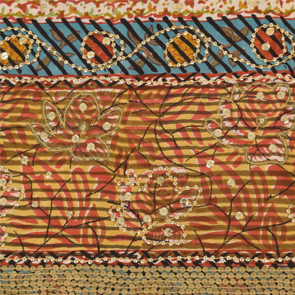 Sanskriti Vintage Sarees Pure Crepe Silk Embroidered Print Sari 5yd Craft Sustainable Fabric