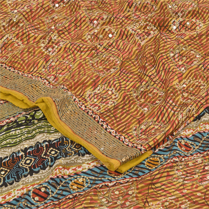 Sanskriti Vintage Sarees Pure Crepe Silk Embroidered Print Sari 5yd Craft Sustainable Fabric