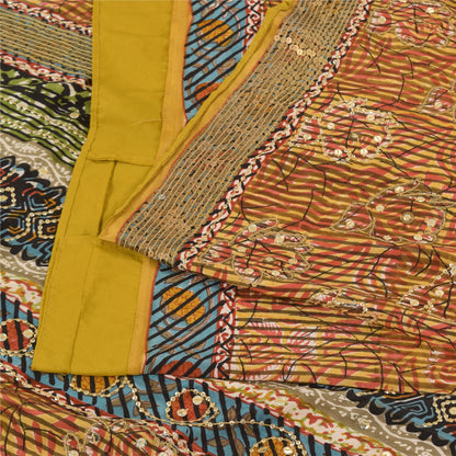 Sanskriti Vintage Sarees Pure Crepe Silk Embroidered Print Sari 5yd Craft Sustainable Fabric