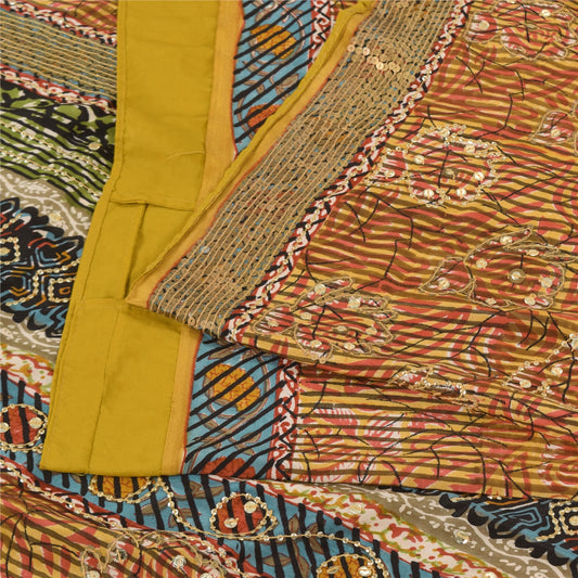 Sanskriti Vintage Sarees Pure Crepe Silk Embroidered Print Sari 5yd Craft Sustainable Fabric