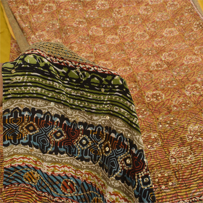 Sanskriti Vintage Sarees Pure Crepe Silk Embroidered Print Sari 5yd Craft Sustainable Fabric