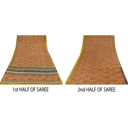 Sanskriti Vintage Sarees Pure Crepe Silk Embroidered Print Sari 5yd Craft Sustainable Fabric