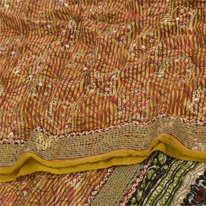 Sanskriti Vintage Sarees Pure Crepe Silk Embroidered Print Sari 5yd Craft Sustainable Fabric