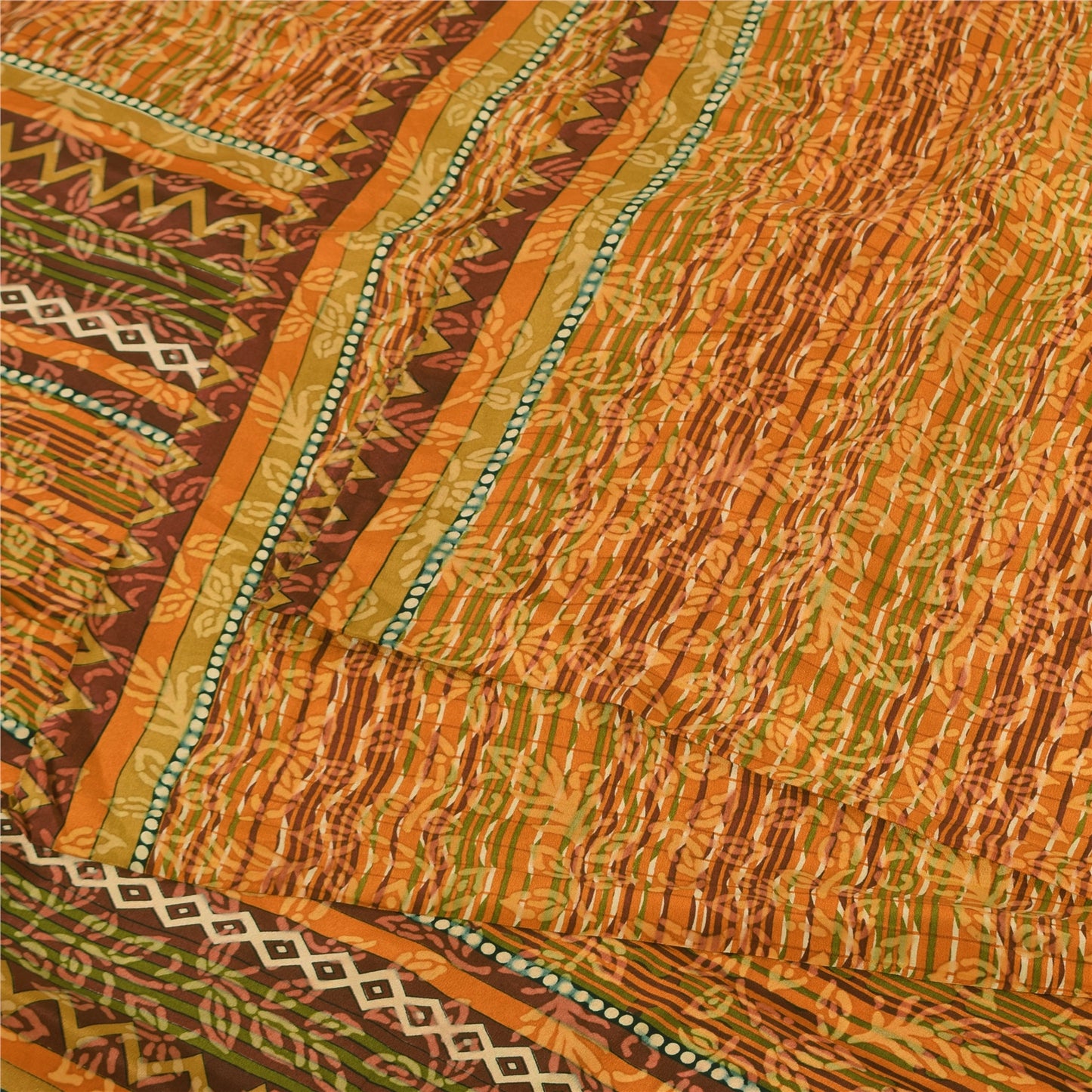 Sanskriti Vintage Sarees Multi Pure Crepe Silk Printed Sari 5yd Craft Sustainable Fabric