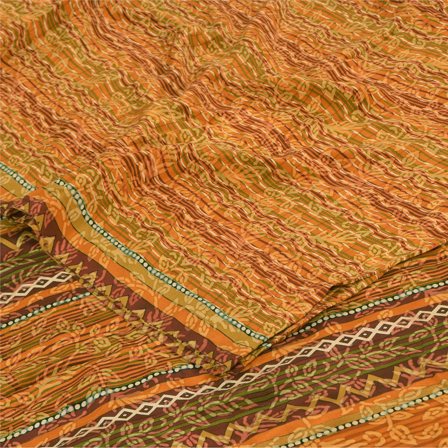 Sanskriti Vintage Sarees Multi Pure Crepe Silk Printed Sari 5yd Craft Sustainable Fabric