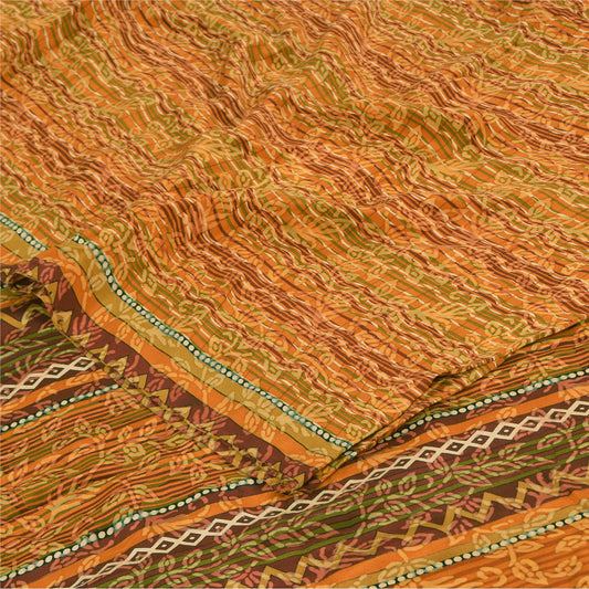 Sanskriti Vintage Sarees Multi Pure Crepe Silk Printed Sari 5yd Craft Sustainable Fabric