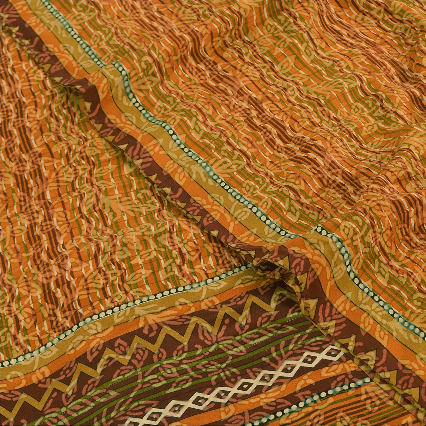 Sanskriti Vintage Sarees Multi Pure Crepe Silk Printed Sari 5yd Craft Sustainable Fabric