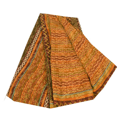 Sanskriti Vintage Sarees Multi Pure Crepe Silk Printed Sari 5yd Craft Sustainable Fabric